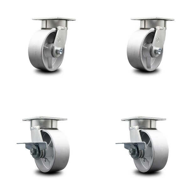 5 Inch Kingpinless Semi Steel Wheel Swivel Caster Set with 2 Brakes SCC